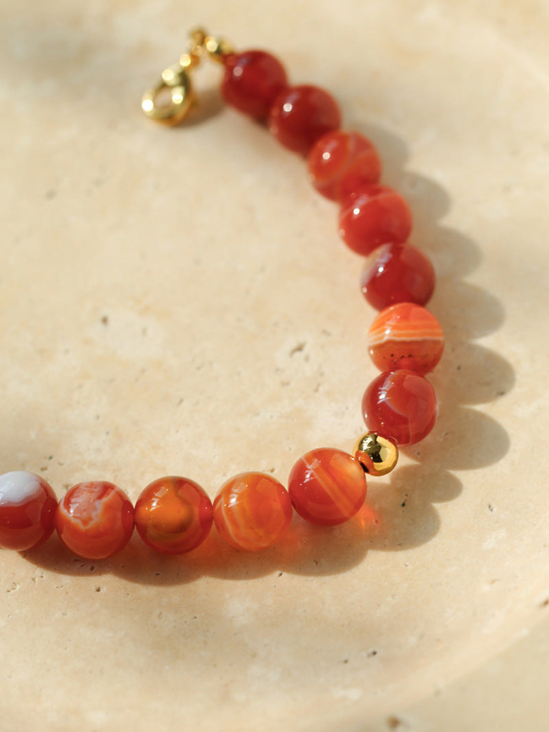 Primary Red Agate Round Beaded Bracelet