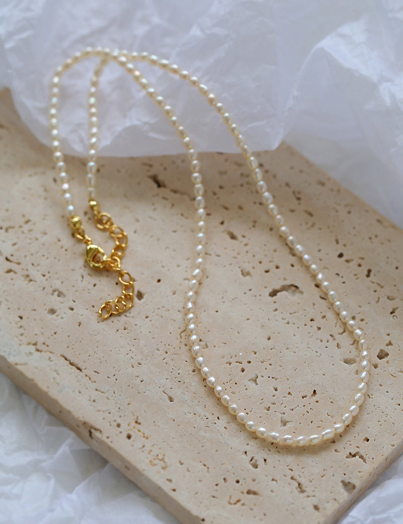 Minimalist Rice Pearl Beaded Necklace-Gembea Jewelry