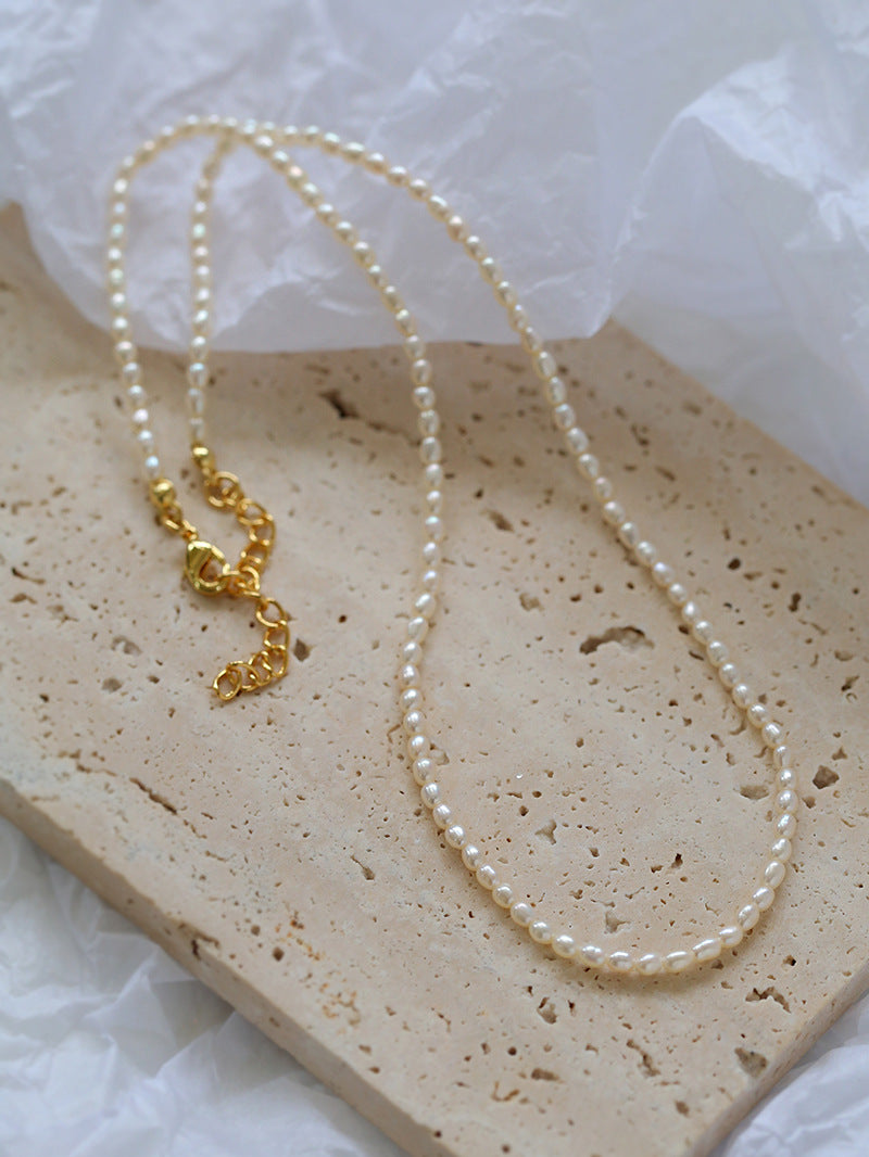 Minimalist Rice Pearl Beaded Necklace-Gembea Jewelry