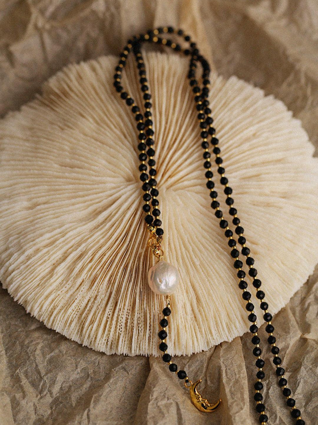 Long Black Agate Baroque Pearl Necklace - Gembea Jewelry