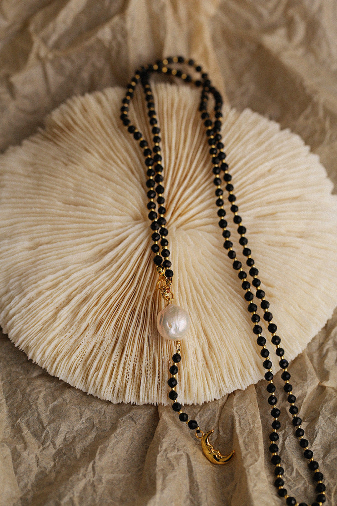 Long Black Agate Baroque Pearl Necklace