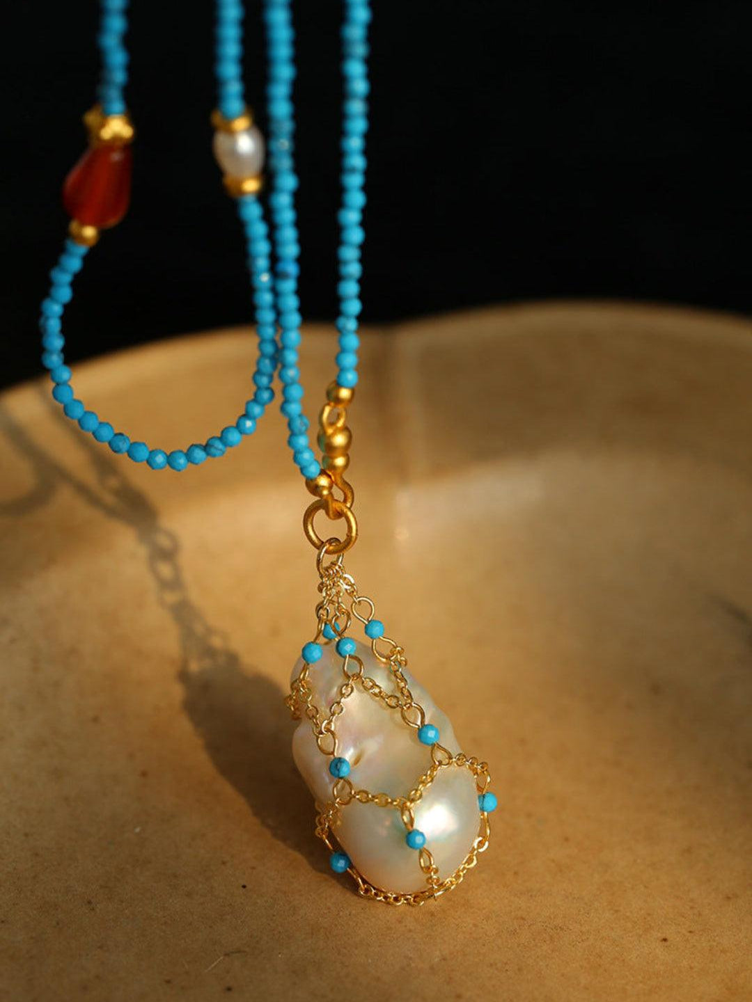 Spring Heartbeat Blue Turquoise Baroque Necklace - Gembea Jewelry