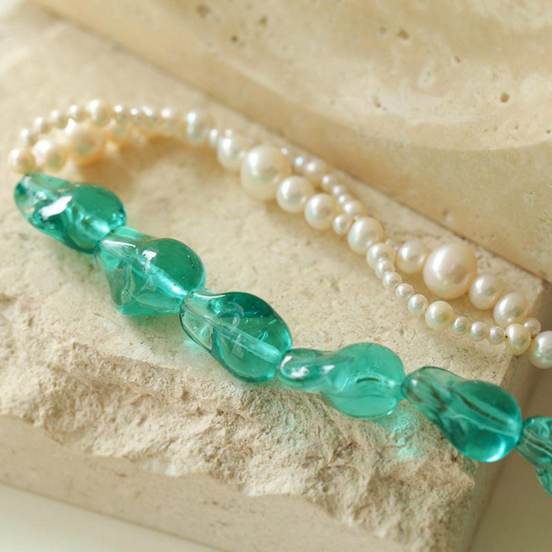Blue Glazed Pearl Necklace - Gembea Jewelry