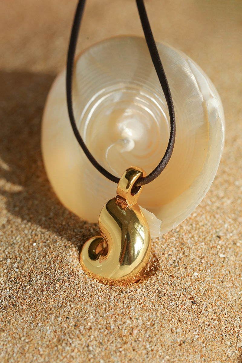 Long Leather Rope Conch Pendant Necklace Gembea Jewelry