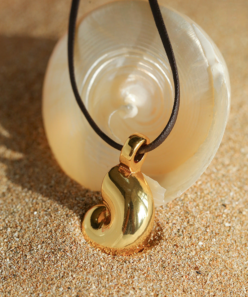 Long Leather Rope Conch Pendant Necklace Gembea Jewelry