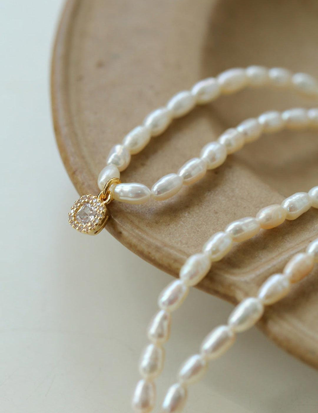 Zircon Pendant Pearl Beaded Necklace - Gembea Jewelry