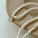 Zircon Pendant Pearl Beaded Necklace