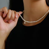 Zircon Pendant Pearl Beaded Necklace