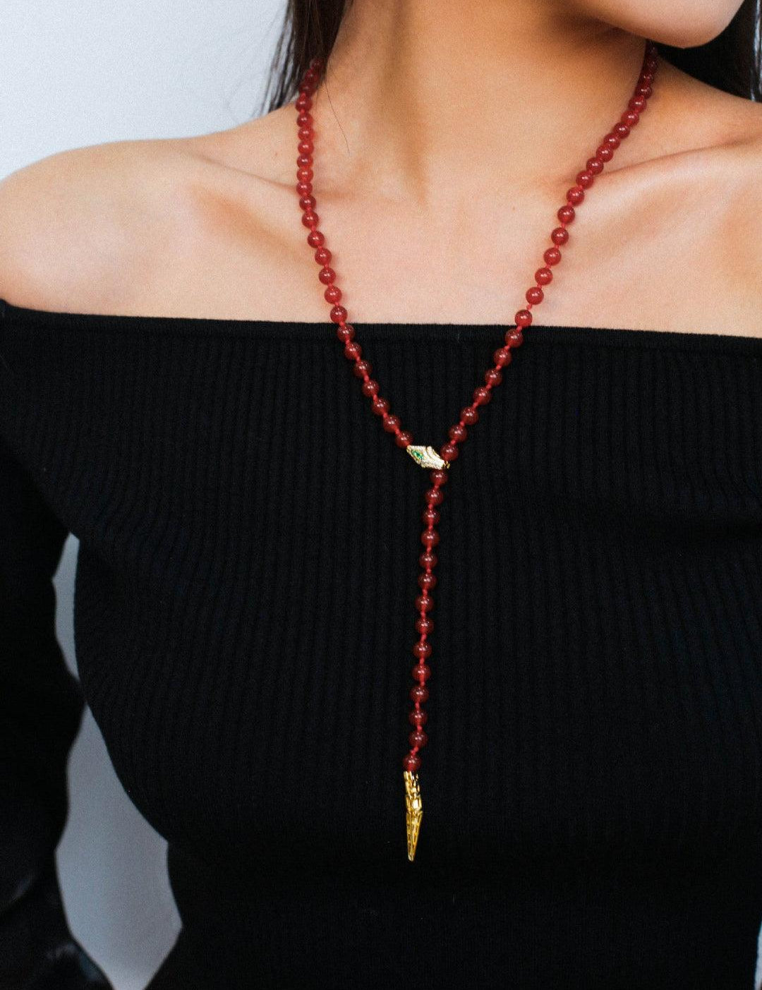 Red and Green Agate Snake Necklace - Gembea Jewelry