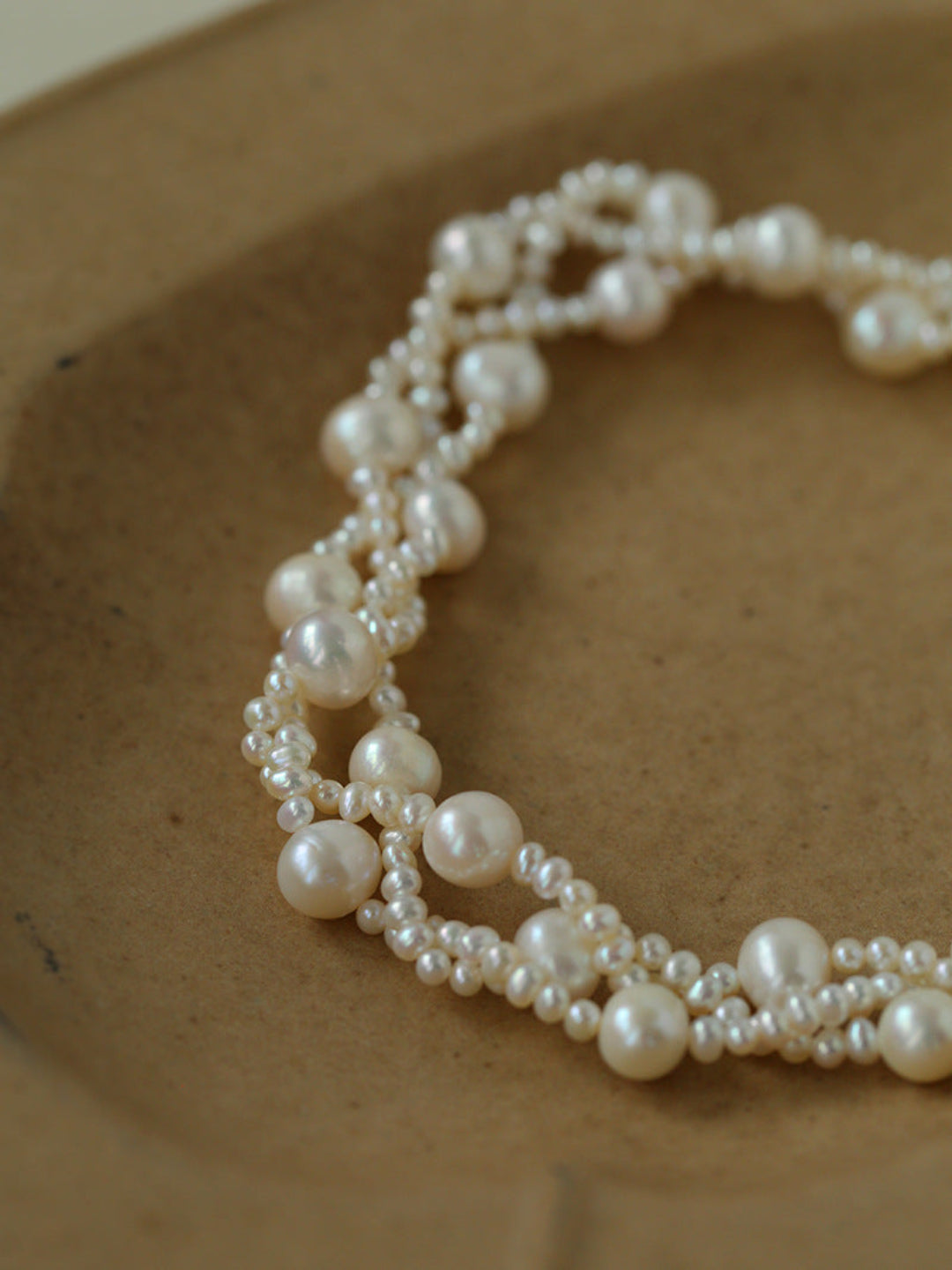 Hand Woven Winding Rice Bead Pearl Choker Necklace