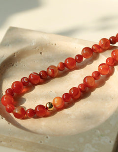 Primary Red Agate Round Beaded Necklace