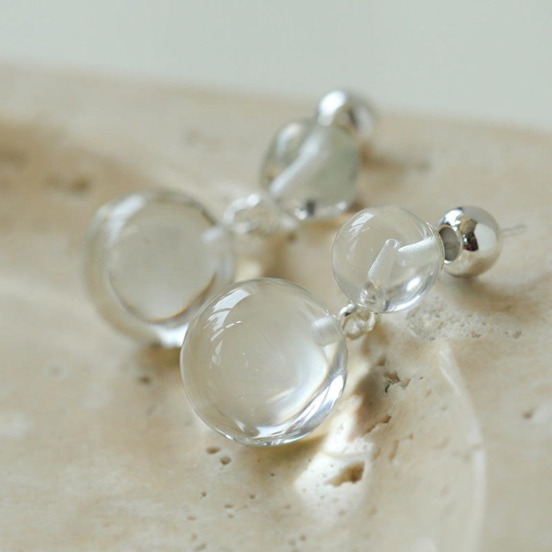 Double Ball Crystal Agate Stone Earrings - Gembea Jewelry