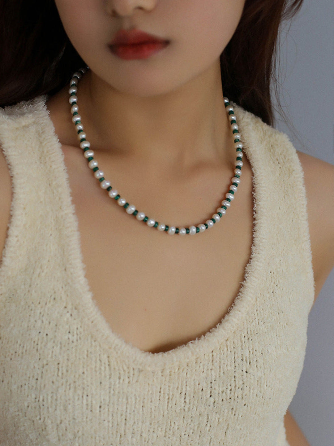 Pearl Colored Stone Beaded Necklace