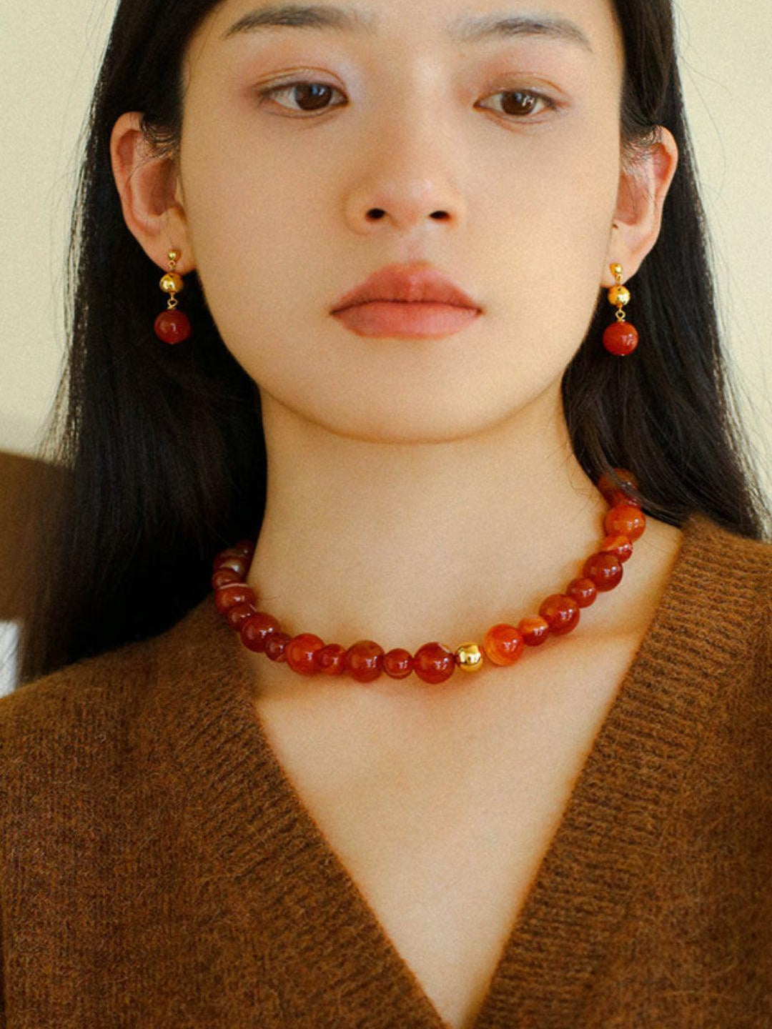 Primary Red Agate Round Earrings - Gembea Jewelry