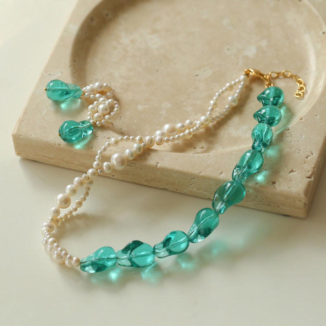 Blue Glazed Pearl Necklace - Gembea Jewelry
