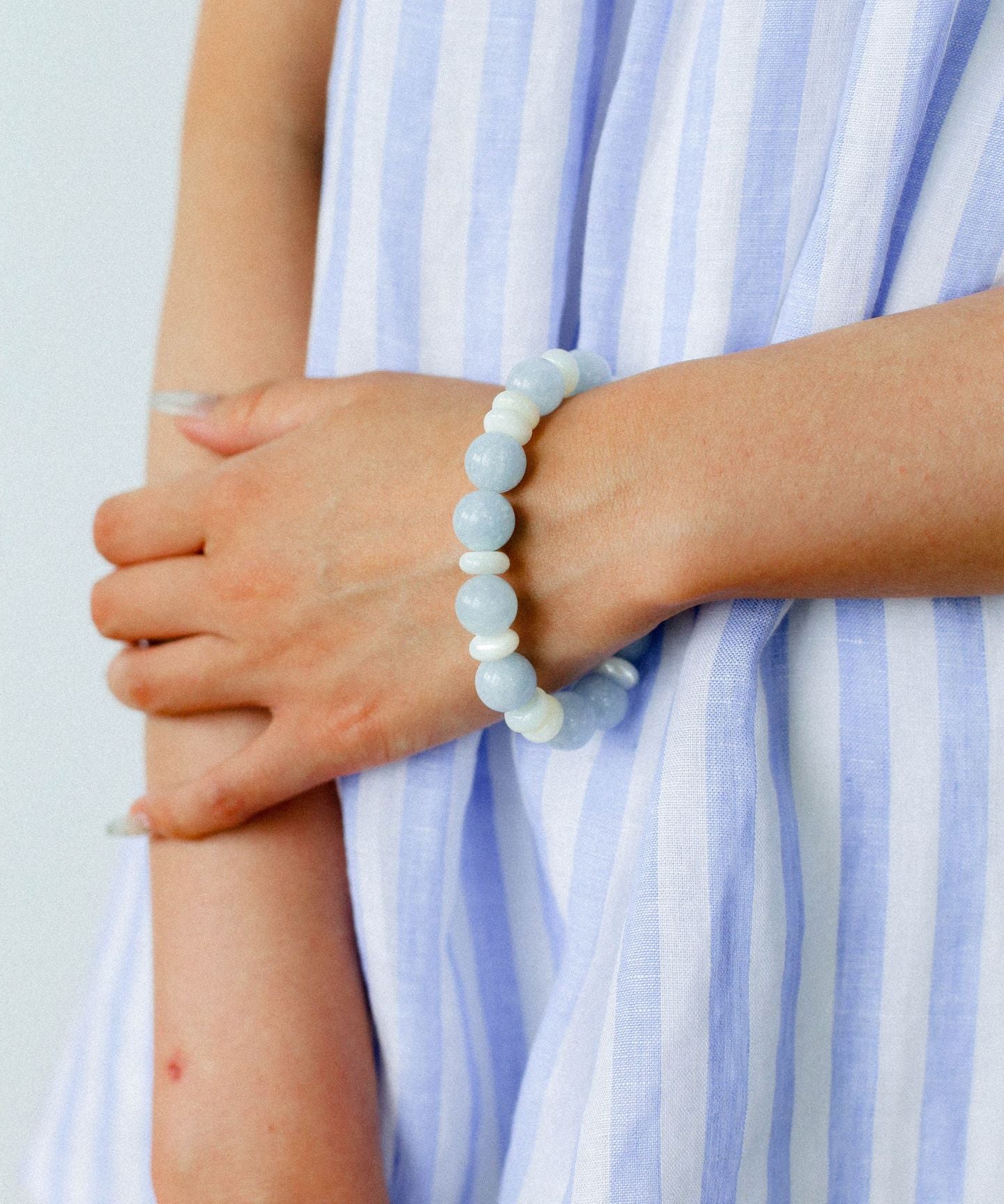 Aquamarine White Scallop Beaded Bracelet Gembea Jewelry
