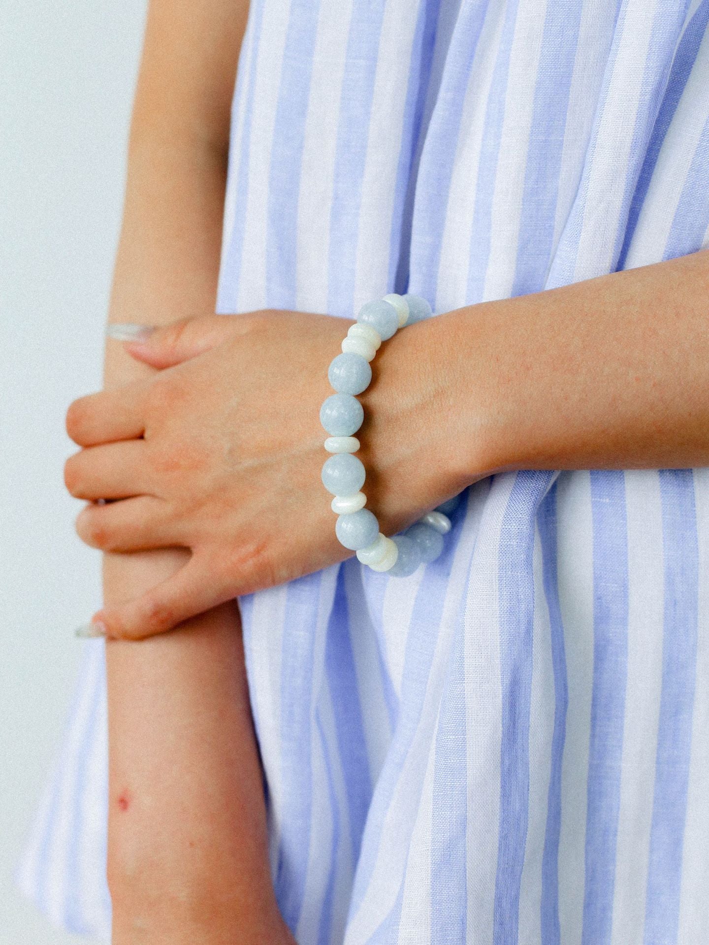 Aquamarine White Scallop Beaded Bracelet Gembea Jewelry