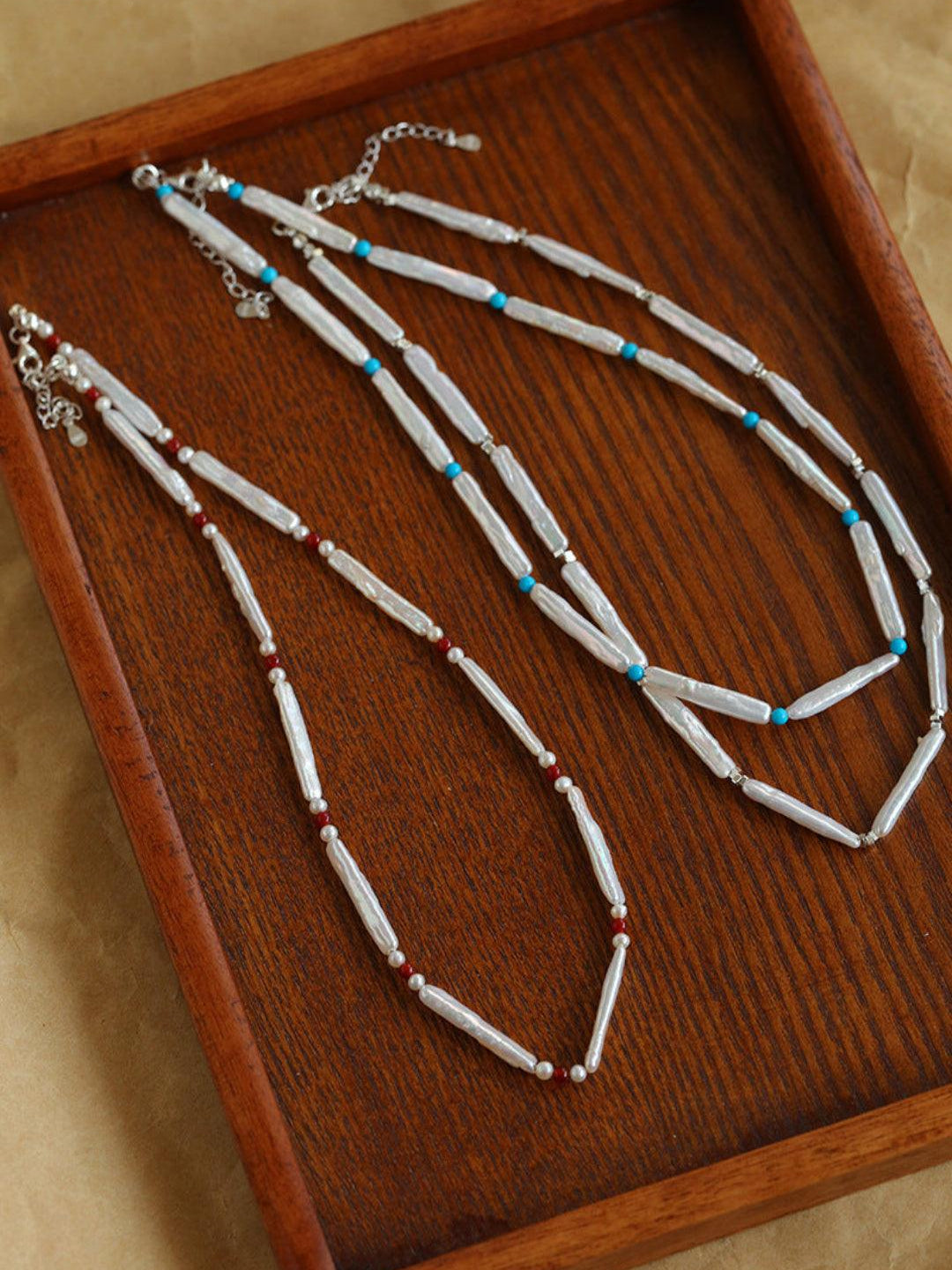 Spring Heartbeat Toothpick Pearl Necklace - Gembea Jewelry