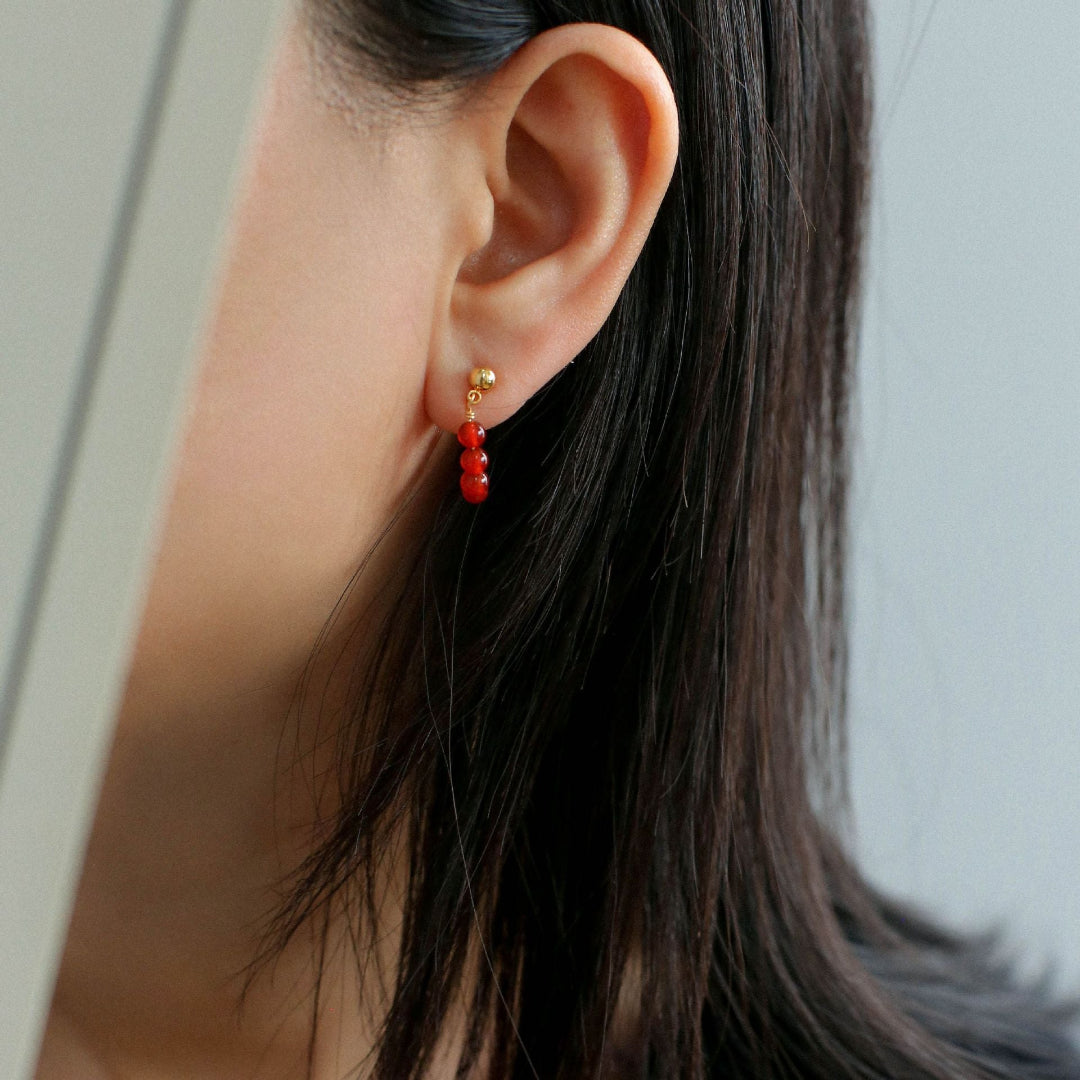 Red Agate Beaded Hoop Earrings