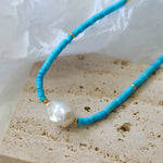 Blue Colored Stone Baroque Pearl Necklace