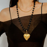 Double Layer Black Agate Large Love Pendant Necklace