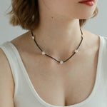 Small Petal Baroque Black Pointed Crystal Necklace