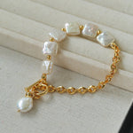 Natural Freshwater Square Pearl Chain Bracelet