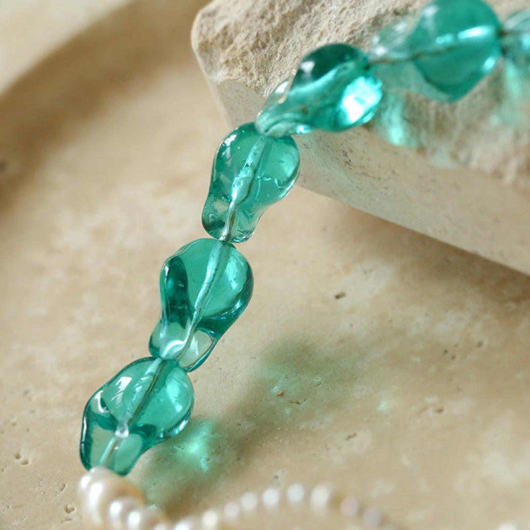 Blue Glazed Pearl Necklace - Gembea Jewelry