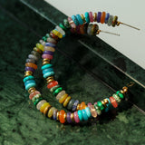 Colored Natural Stone Shell Beaded Hoop Earrings