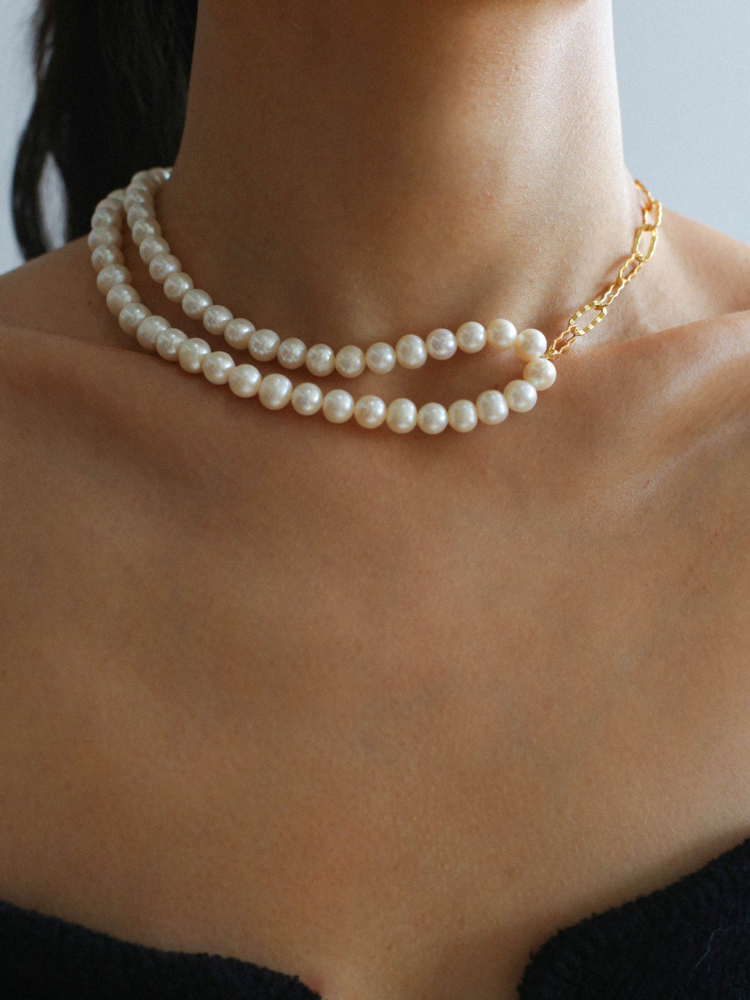 Square Floral Chain Pearl Choker Necklace