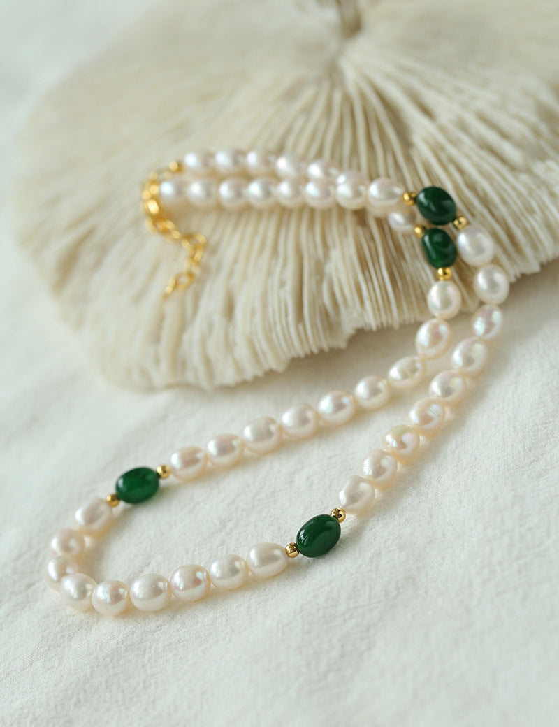 Green Stone Irregular Pearl Necklace-Gembea Jewelry