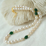 Green Stone Irregular Pearl Necklace-Gembea Jewelry