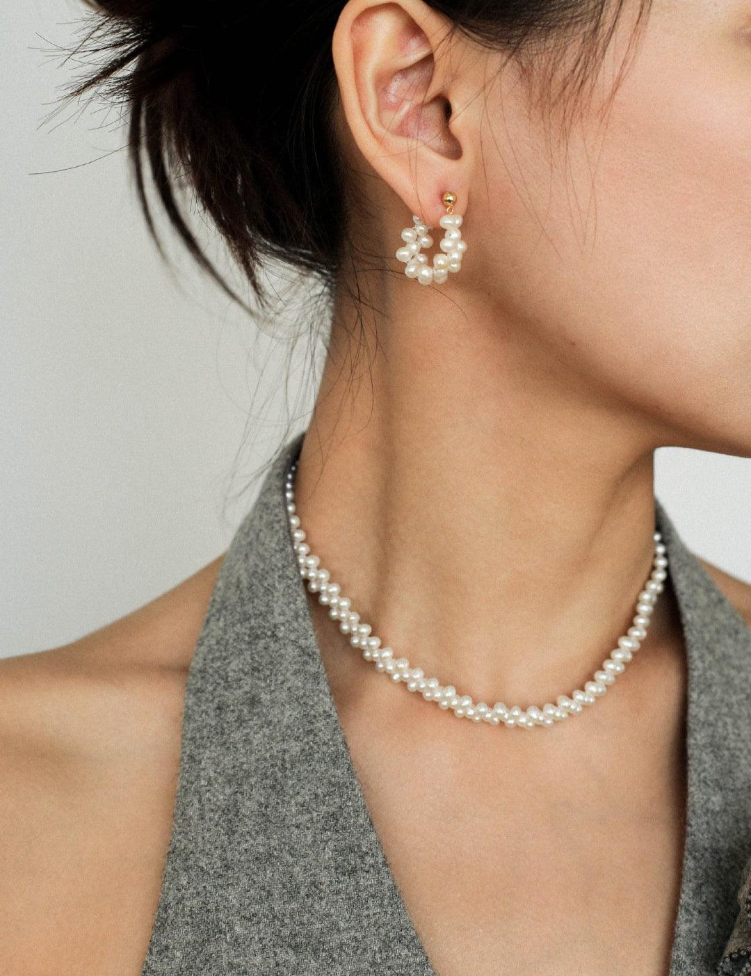 Hand-woven Freshwater Pearl Hoop Earring - Gembea Jewelry