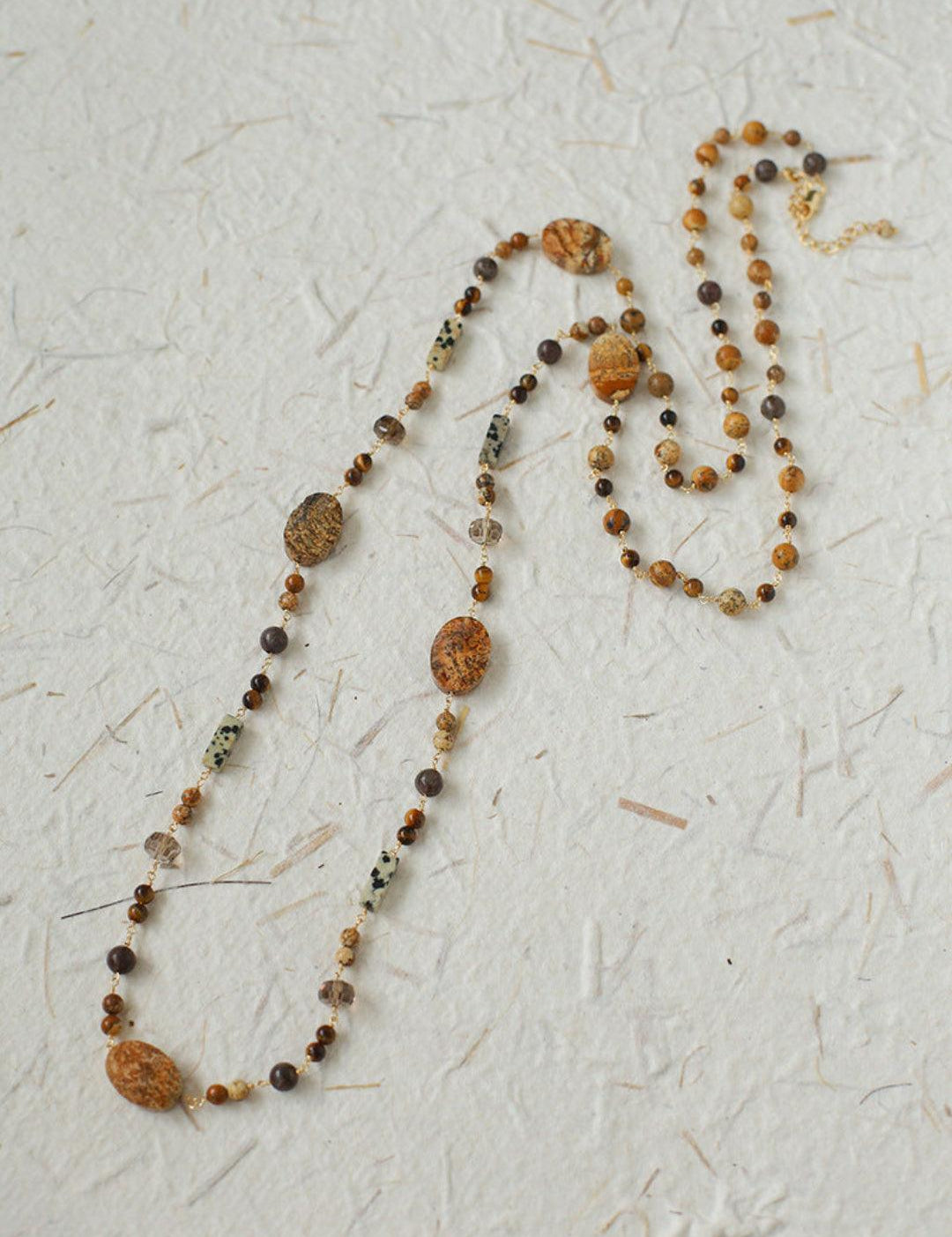 Long Woven Picture Stone Necklace - Gembea Jewelry