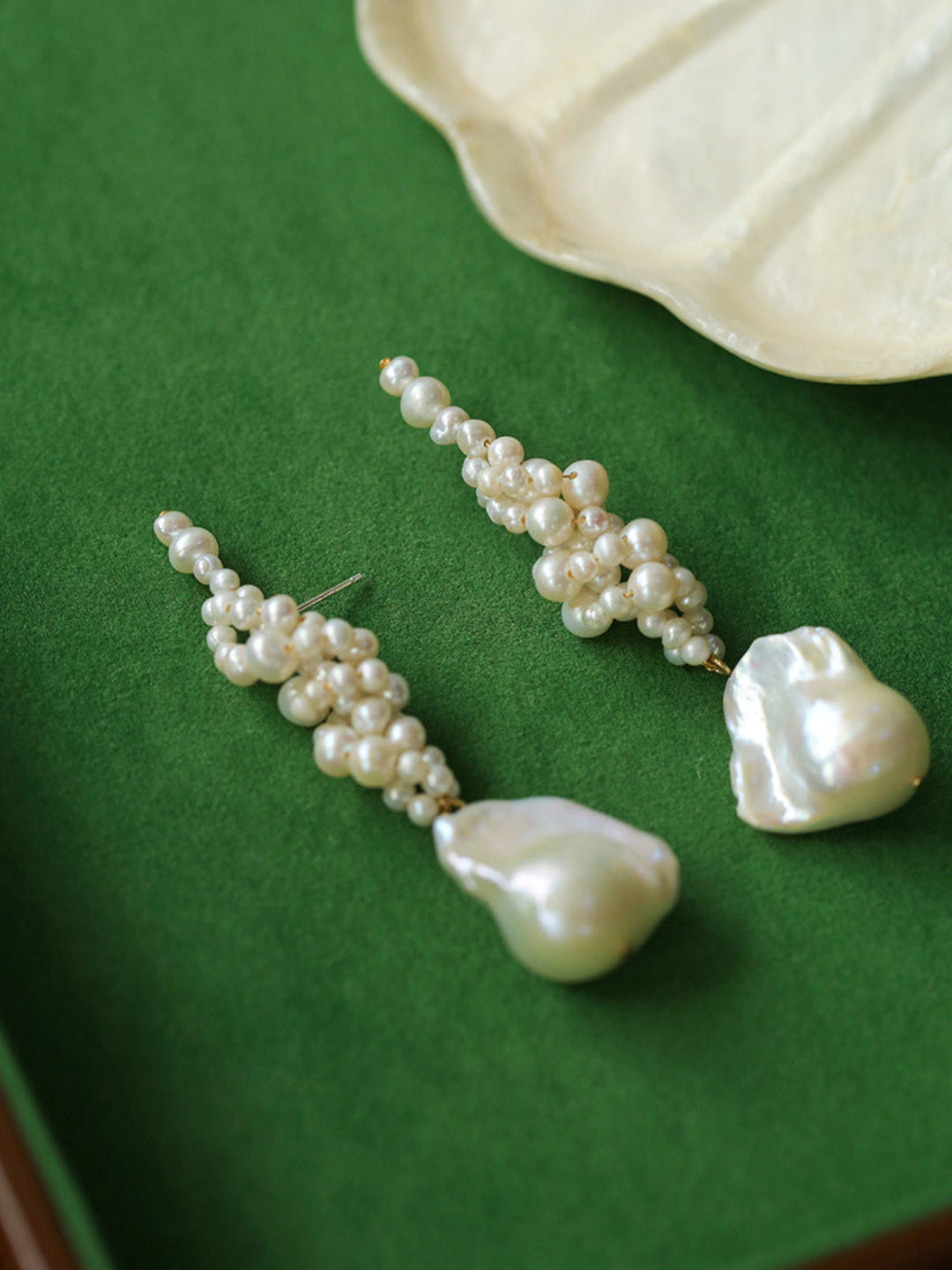 Hand-woven Baroque Winding Pearl Earrings