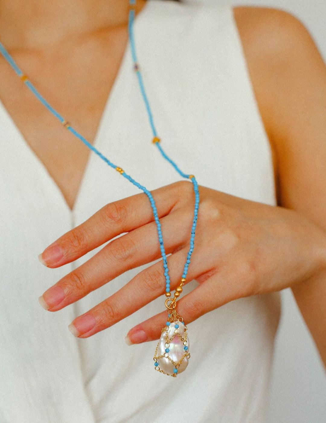 Spring Heartbeat Blue Turquoise Baroque Necklace - Gembea Jewelry