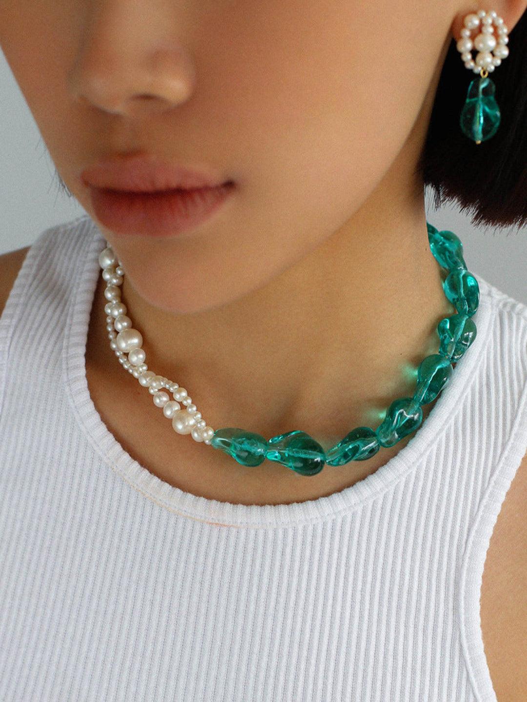 Blue Glazed Pearl Necklace - Gembea Jewelry