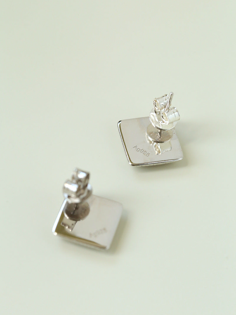 Silver Brushed Double-sided Heart Stud Earrings-Gembea Jewelry