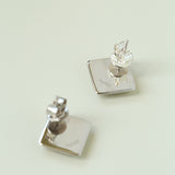 Silver Brushed Double-sided Heart Stud Earrings-Gembea Jewelry