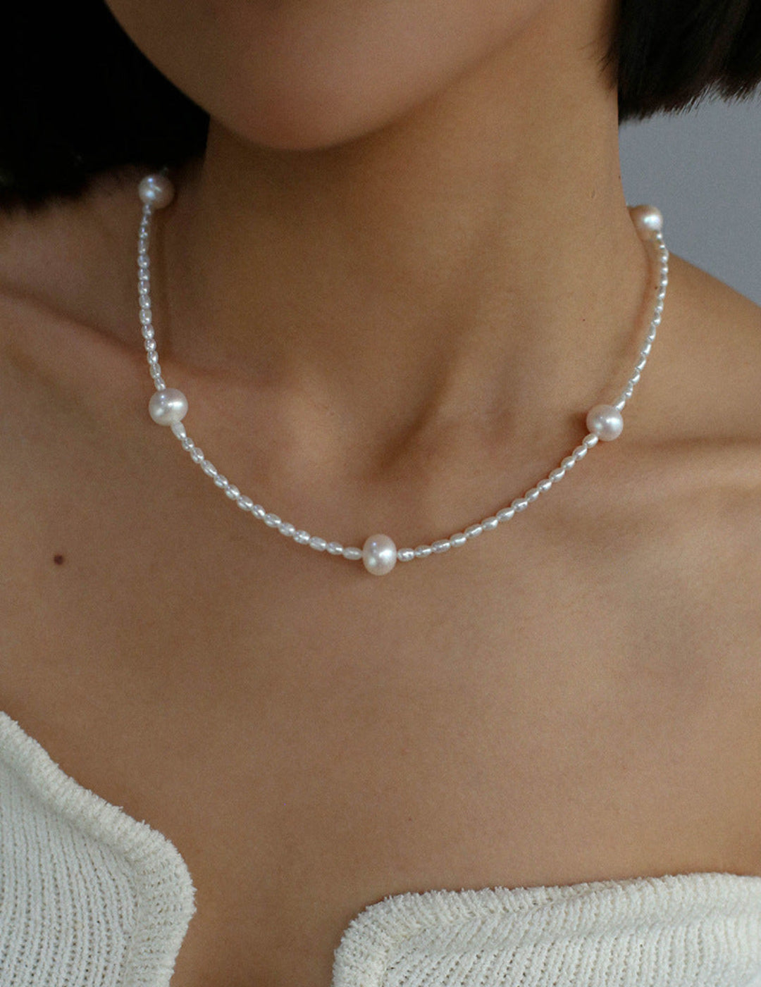 Simple Rice Pearl Necklace