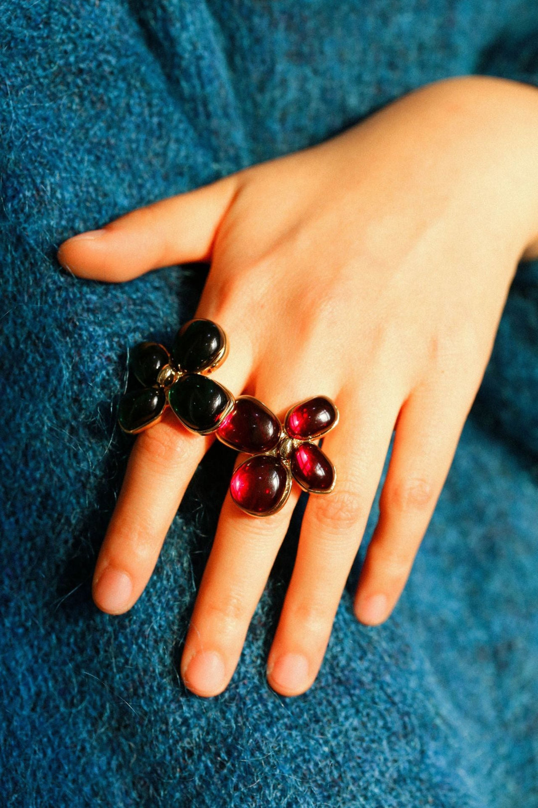 Red and Green Glazed Lilac Ring