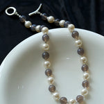 Grey Agate Artificial Pearl Beaded Necklace-Gembea Jewelry