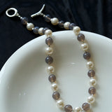 Grey Agate Artificial Pearl Beaded Necklace-Gembea Jewelry