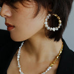 Metal Petal Baroque Pearl Hoop Earrings