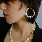 Metal Petal Baroque Pearl Hoop Earrings