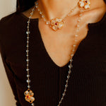 Classic White crystal Four-leaf Clover Long Necklace