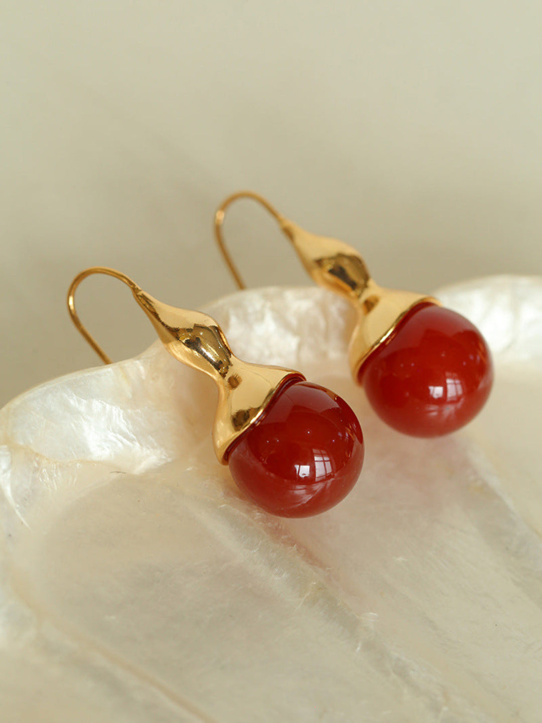 Red and Green Agate Gourd Ear Hook Earrings