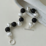 Ebony and Silver Ball Brushed Beaded Bracelet