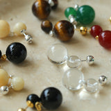 Double Ball Crystal Agate Stone Earrings