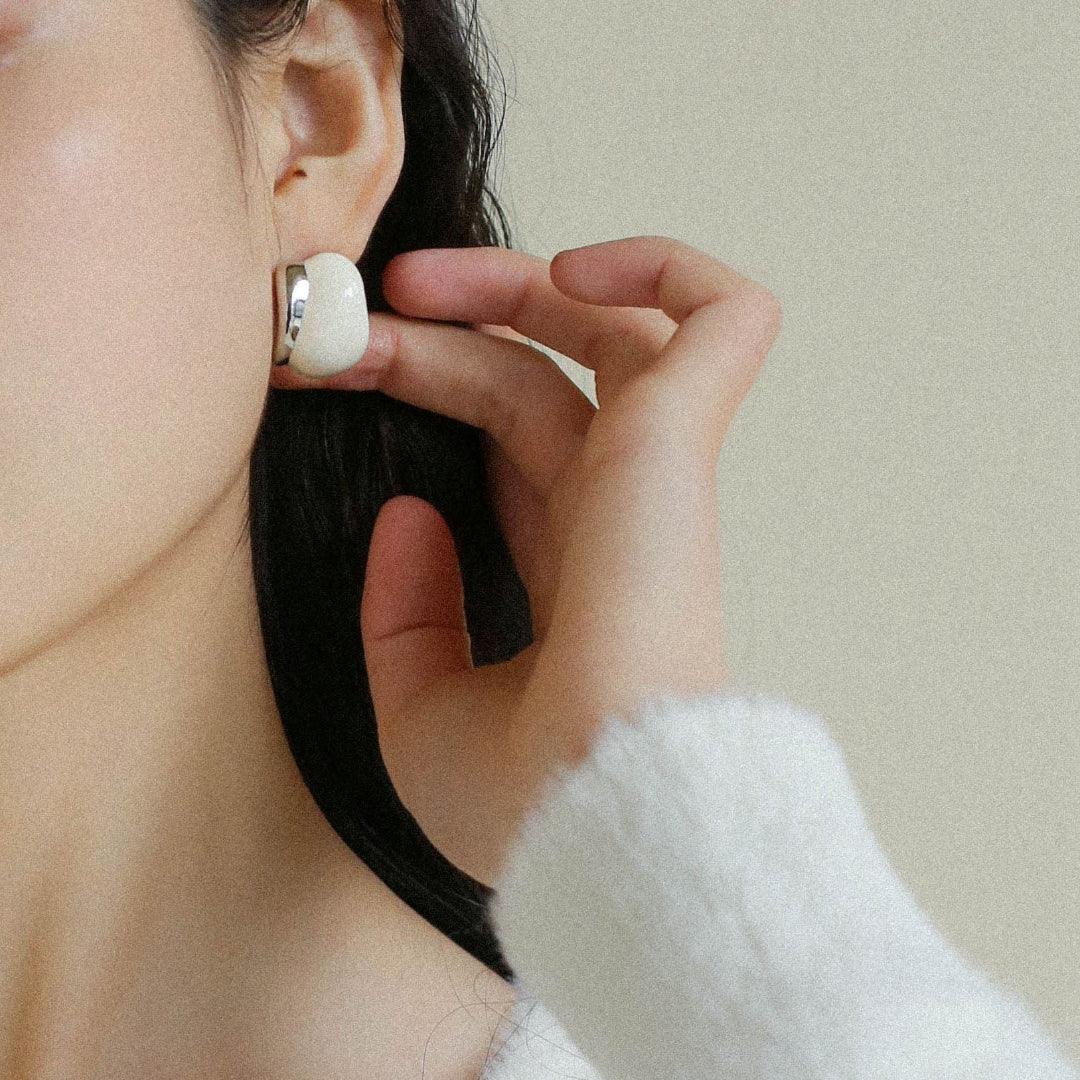 Cream White Wine Red Enamel Earrings - Gembea Jewelry